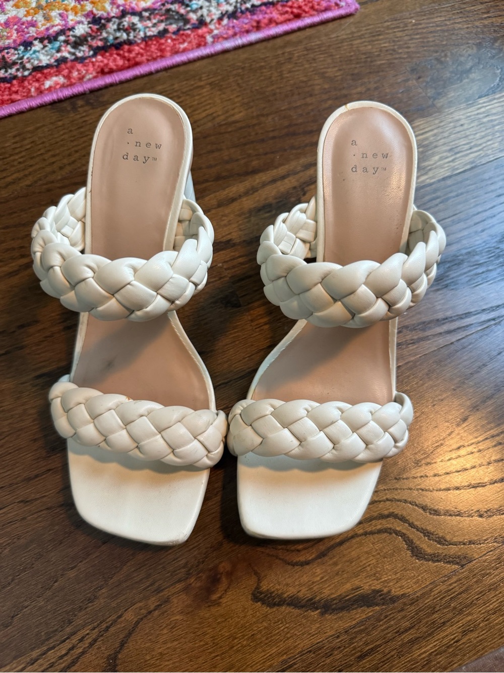 a new day Braided size 8 Double-Strap Ivory Slide Heels